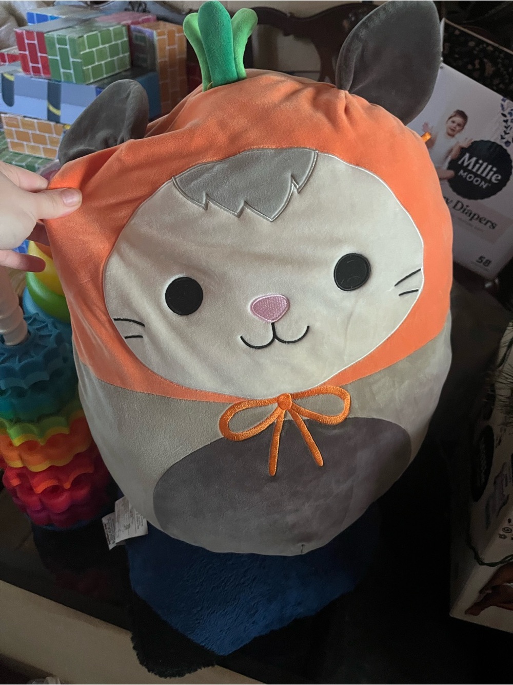 Squishmallows Orange Gray Cream Cat Pumpkin Plush